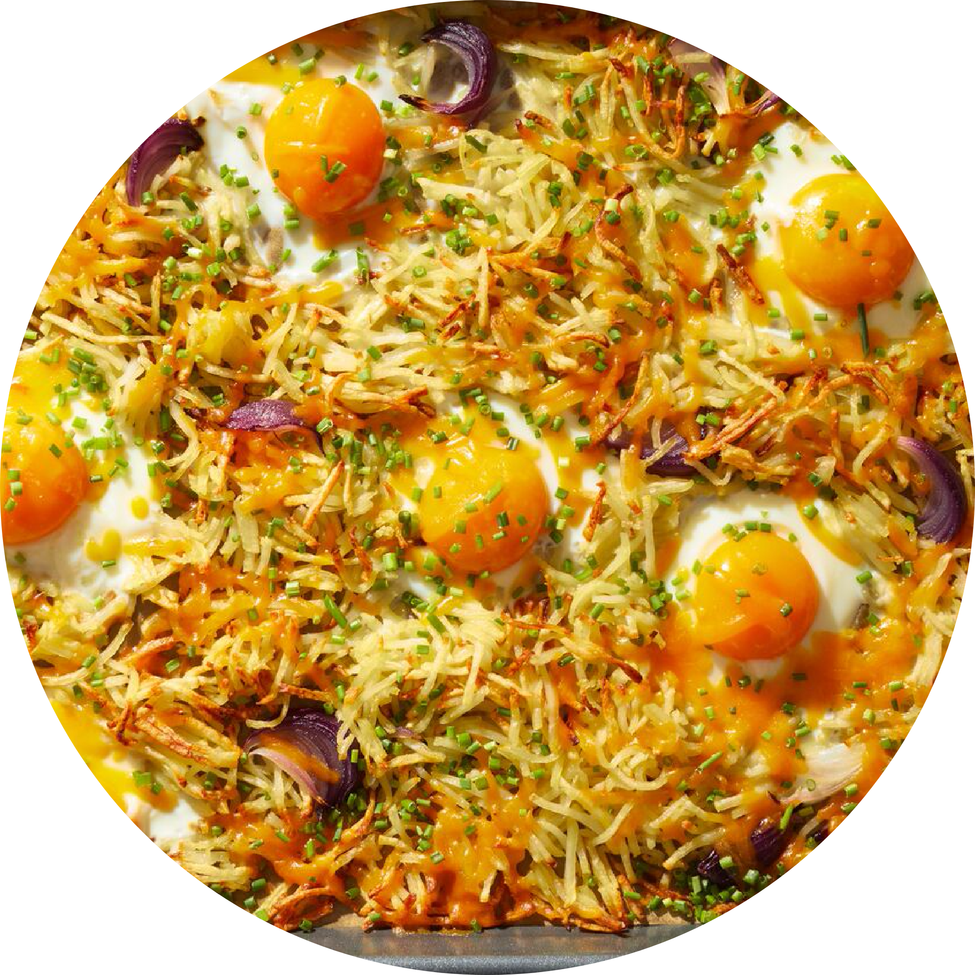 Sheet-Pan Cheesy Hash Browns & Eggs