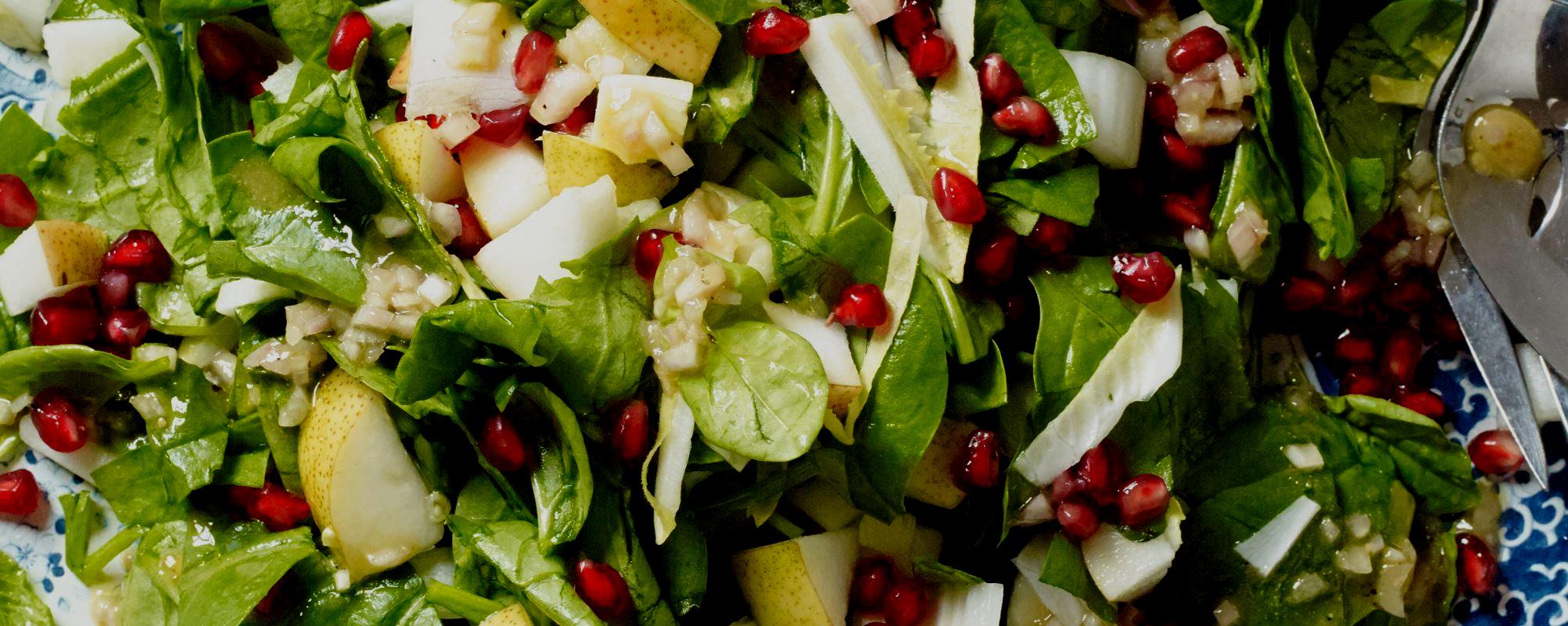 Chopped Spinach and Pear Salad with Sherry Vinaigrette