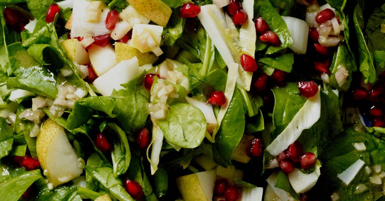 Chopped Spinach and Pear Salad with Sherry Vinaigrette