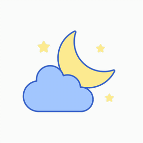 Animated graphic illustration of cloud and rising moon with stars