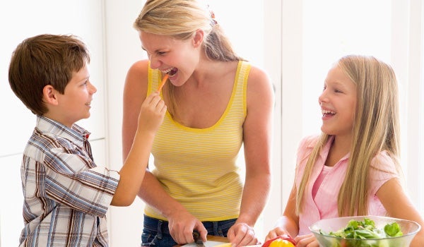 family making lunch