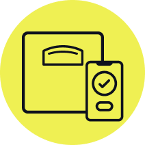 Hand-drawn icon shows a body weight scale.