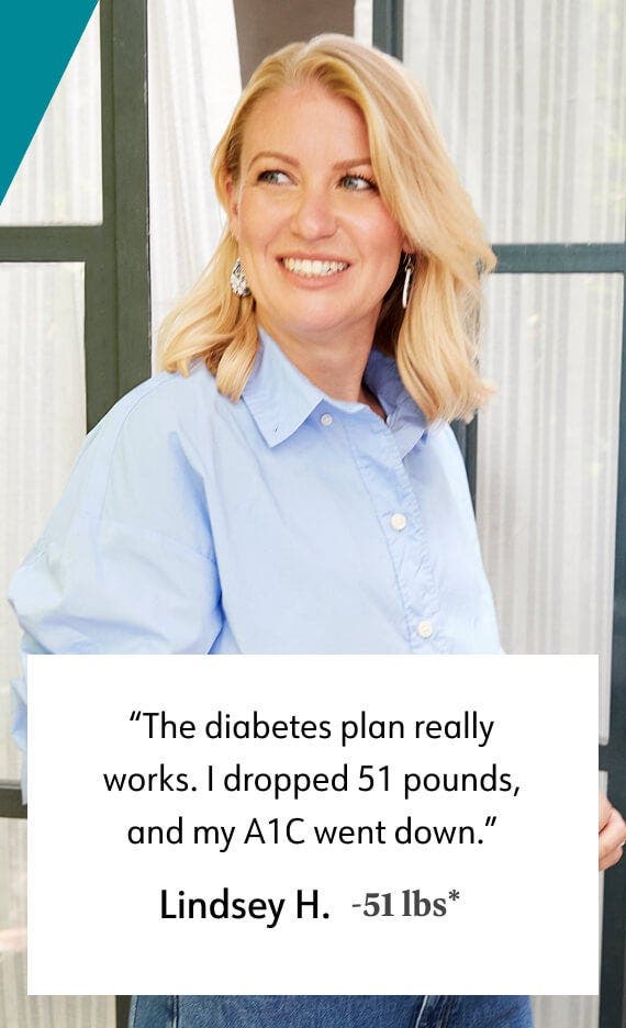 WW member Lindsey H. -51 lbs* said The diabetes plan really works. I dropped 51 pounds, and my A1C went down.