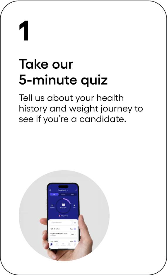 Take our 5-minute quiz - Tell us about your health history and weight journey to see if you're a candidate.