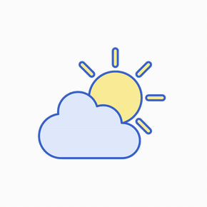 Animated graphic illustration of cloud and sun with rotating sunrays