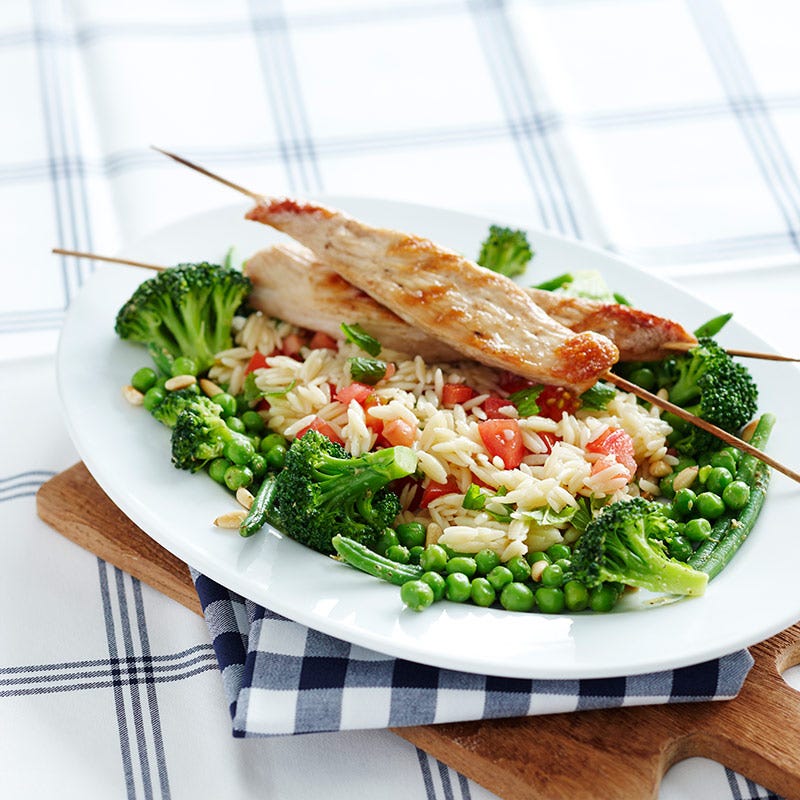 Foto av Grillade kalkonspett med risoni och pestogrönsaker från WW ViktVäktarna