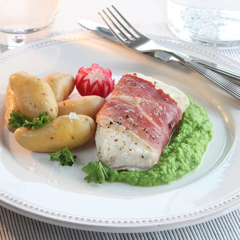 Foto av Torsk med lufttorkad skinka och ärtpuré från WW ViktVäktarna