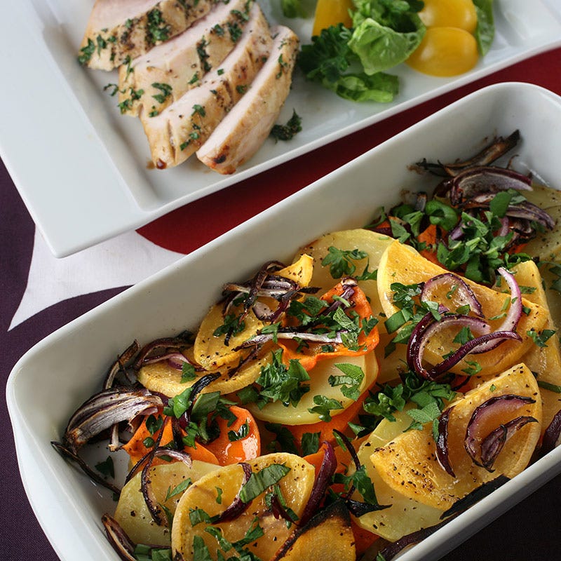 Foto av Senapspanerad kycklingfilé och rotfruktsgratäng från WW ViktVäktarna