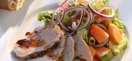 Balsamicomarinerad kotlettrad med melonsallad