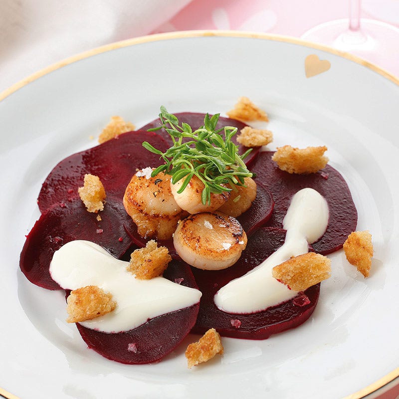 Foto av Pilgrimsmusslor på rödbetscarpaccio från WW ViktVäktarna