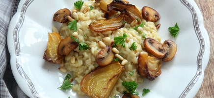 Risotto med ugnsrostade gulbetor och svamp