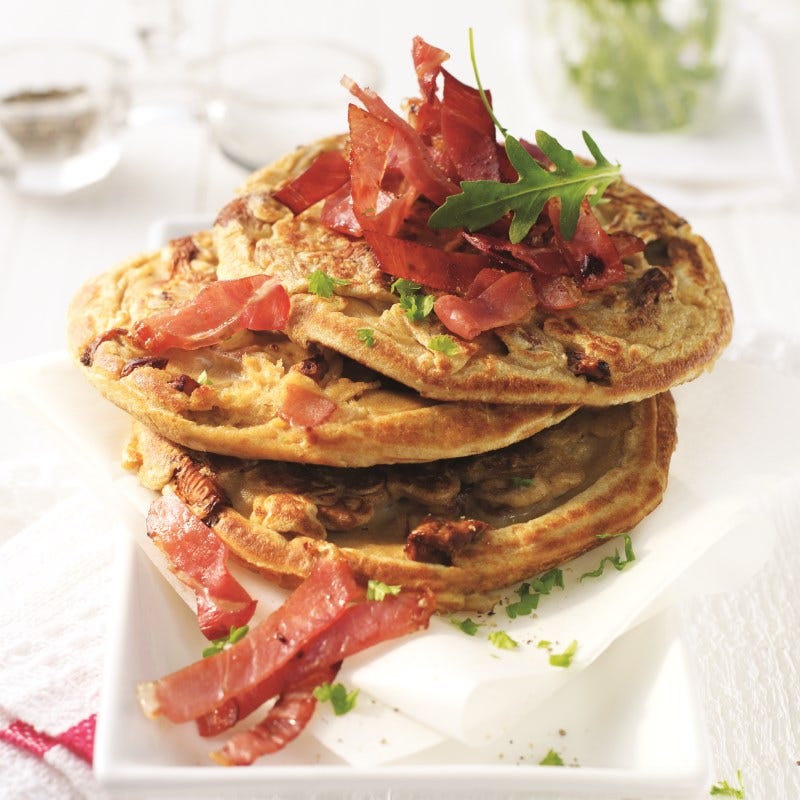 Foto van Pannenkoeken met cantharellen en spek door WW