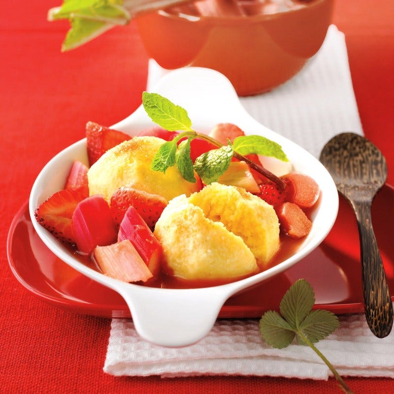 Foto van Griesmeelballetjes met rabarber-aardbeiencompote door WW