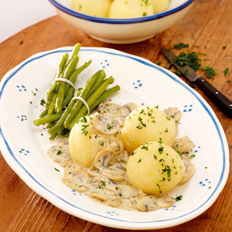 Foto van Aardappelballetjes met sperziebonen en champignonsaus door WW