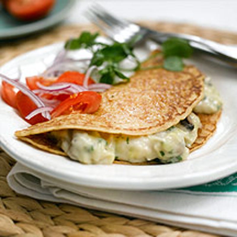 Foto van Pannenkoeken met kaas-prei-champignonvulling door WW