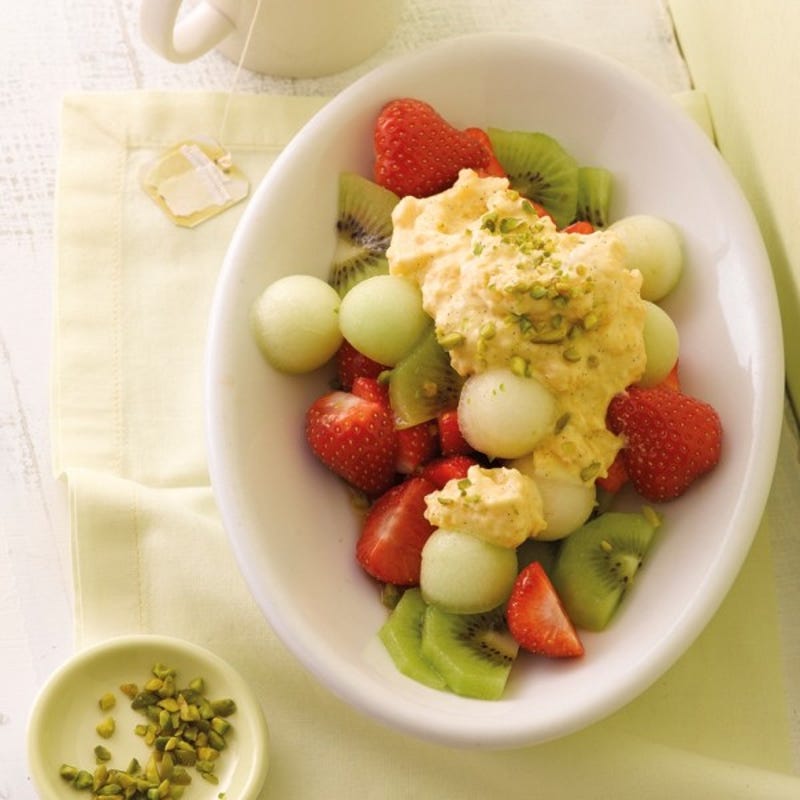 Foto van Fruitsalade met abrikozenroom door WW