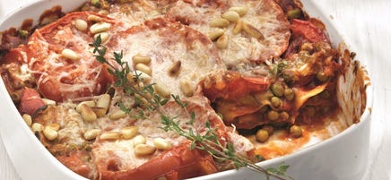Groentelasagne met pijnboompitten