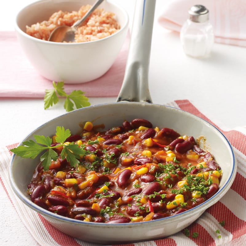 Foto van Vegetarische chili met tomatenrijst door WW