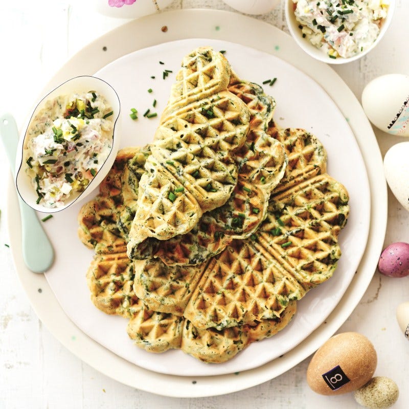 Foto van Spinaziewafels met ham-eierdip door WW