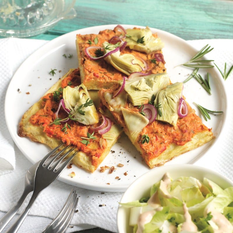 Foto van Aardappelpizza met tonijn en artisjok door WW