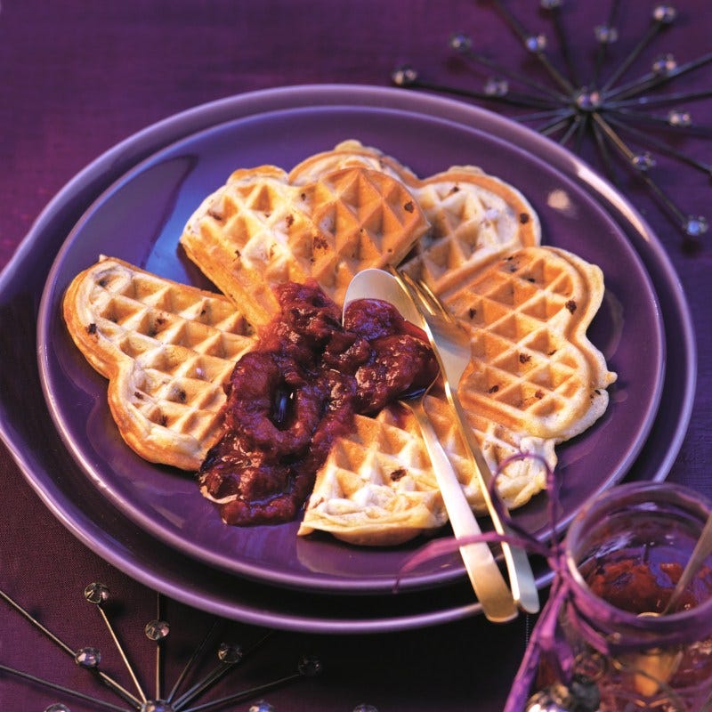 Foto van Chocolade-kwarkwafels met pruimencompote door WW