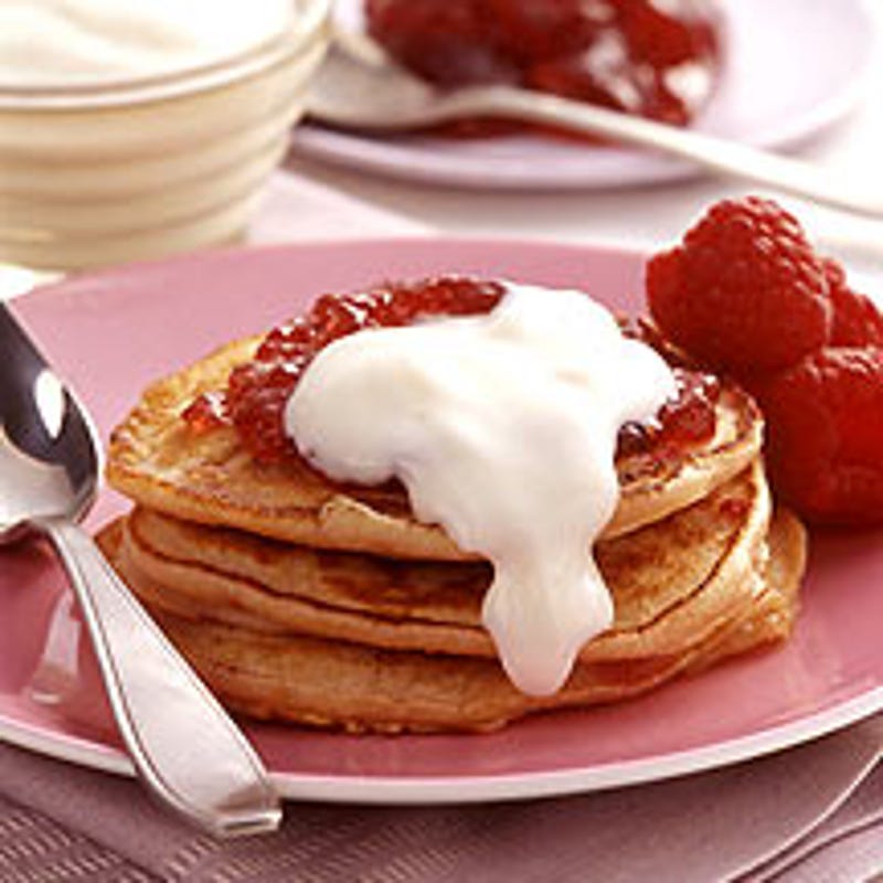 Foto van Pannenkoekjes met frambozen door WW