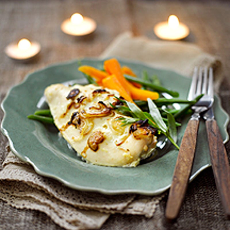 Foto van Kip met witte wijn, sjalotjes en dragon door WW