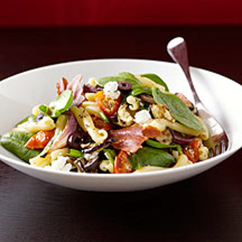 Pâtes aubergines, ricotta et jambon cru