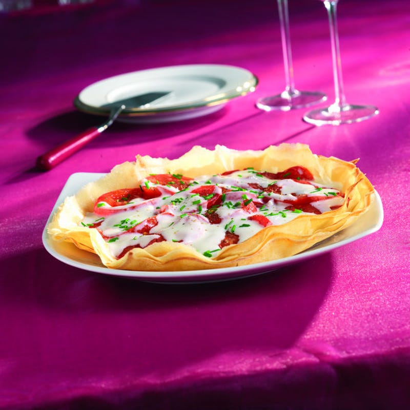 Photo de/du Tarte fine aux tomates fraîches, fromage frais et ciboulette par WW