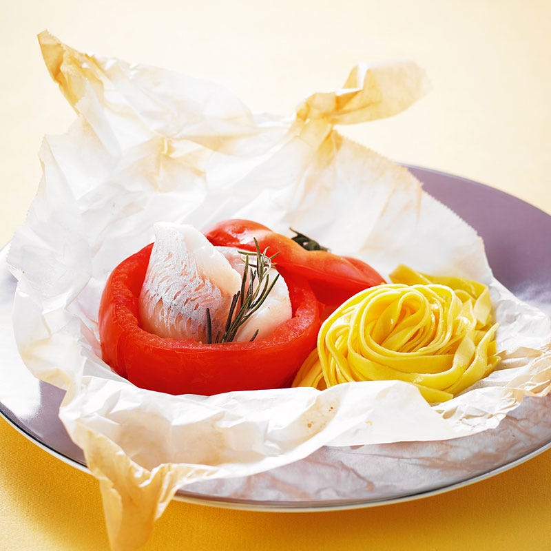 Photo de/du Merlan sur son nid de tomate en papillote par WW