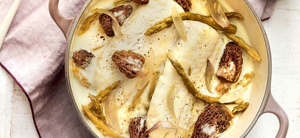Églefin aux asperges et morilles
