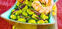 Salade tiède de gambas aux fèves