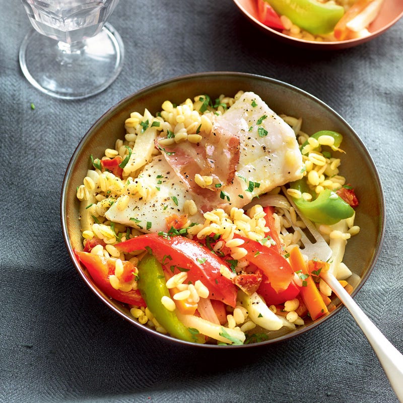 Photo de/du Couscous de blé et cabillaud et à la pancetta par WW