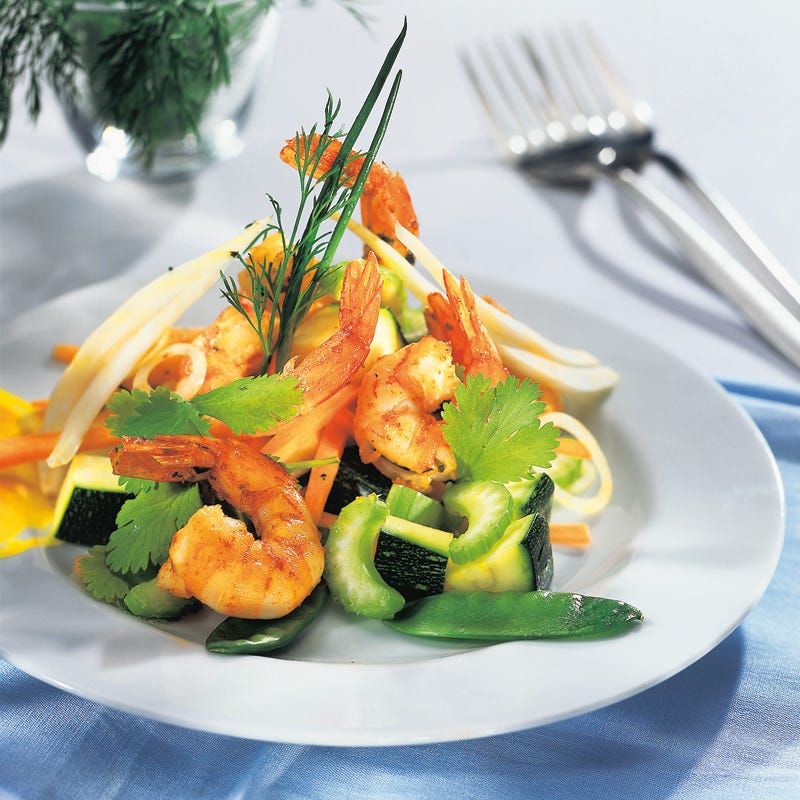 Photo de/du Crevettes pimentées sur émincé de légumes par WW