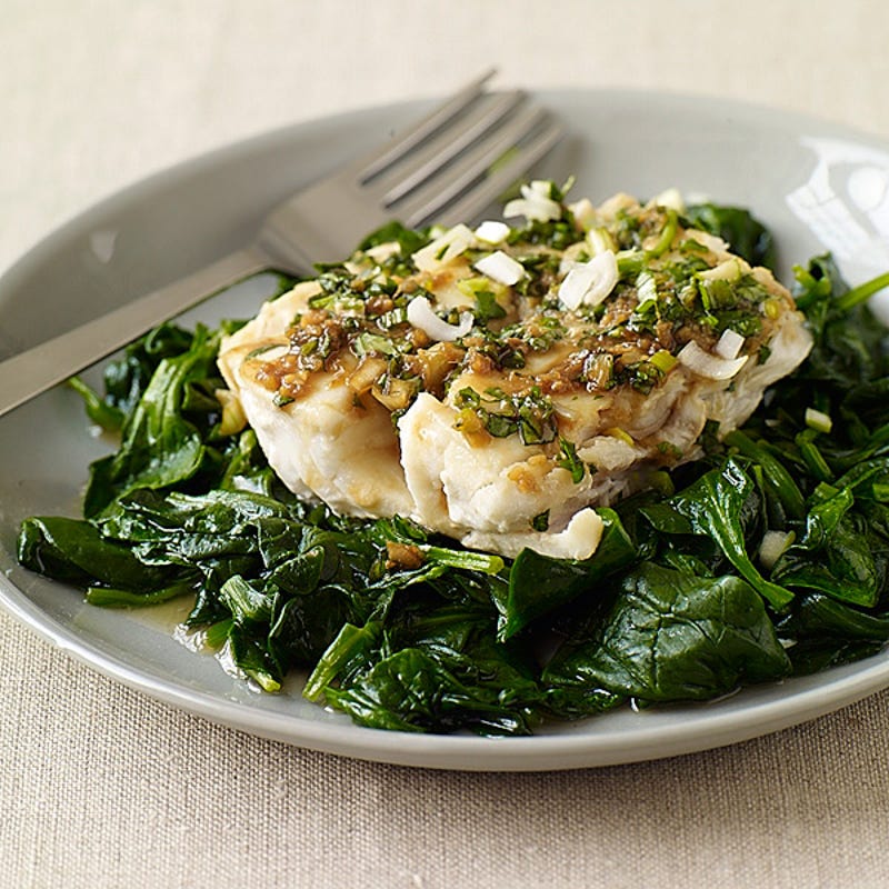 Photo de/du Poisson laqué au soja et ses épinards sautées par WW
