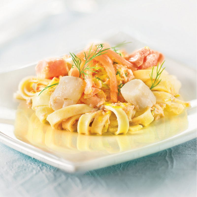 Photo de/du Tagliatelles et Saint-Jacques aux deux saumons par WW