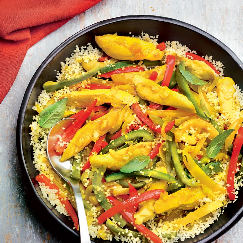 Poulet arlequin à la semoule