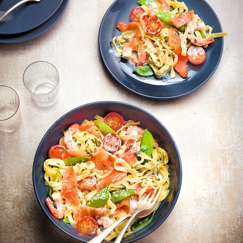 Photo de/du Pâtes aux crevettes et saumon fumé par WW