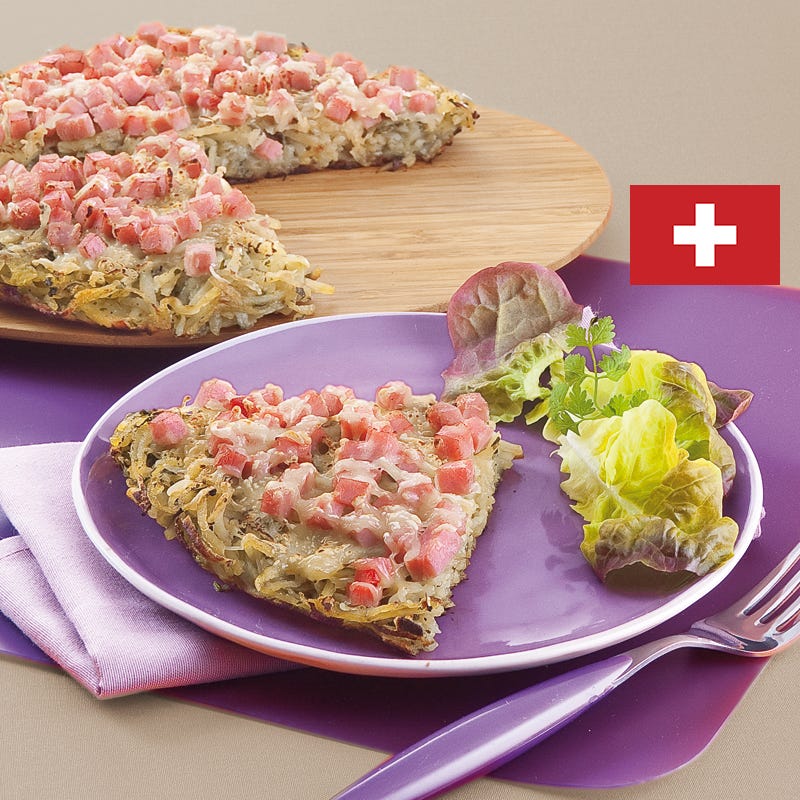 Rösti au jambon et fromage