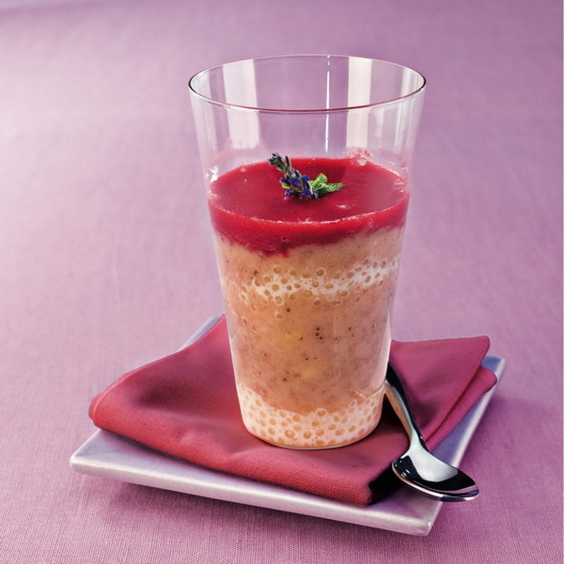 Photo de/du Entremets banane et framboise aux perles par WW