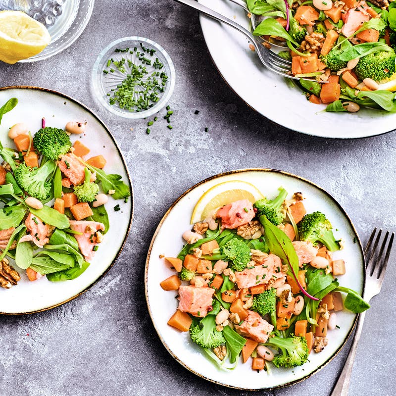 Salade tiède de saumon aux légumes