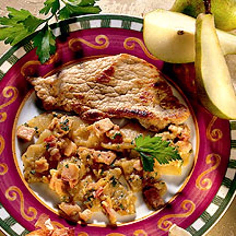 Escalopes de veau au bacon et à la poire