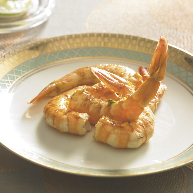 Grosses crevettes, citron et cumin