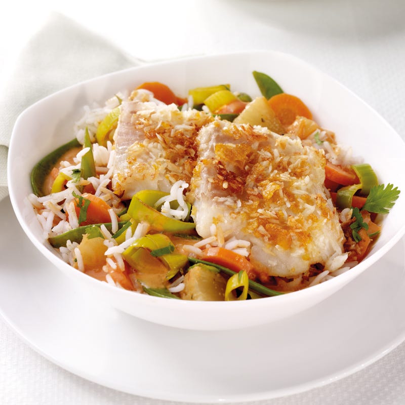 Photo de/du Poisson "coco" et riz aux légumes par WW