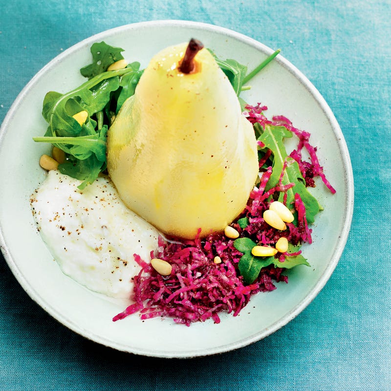 Poires pochées au cottage cheese