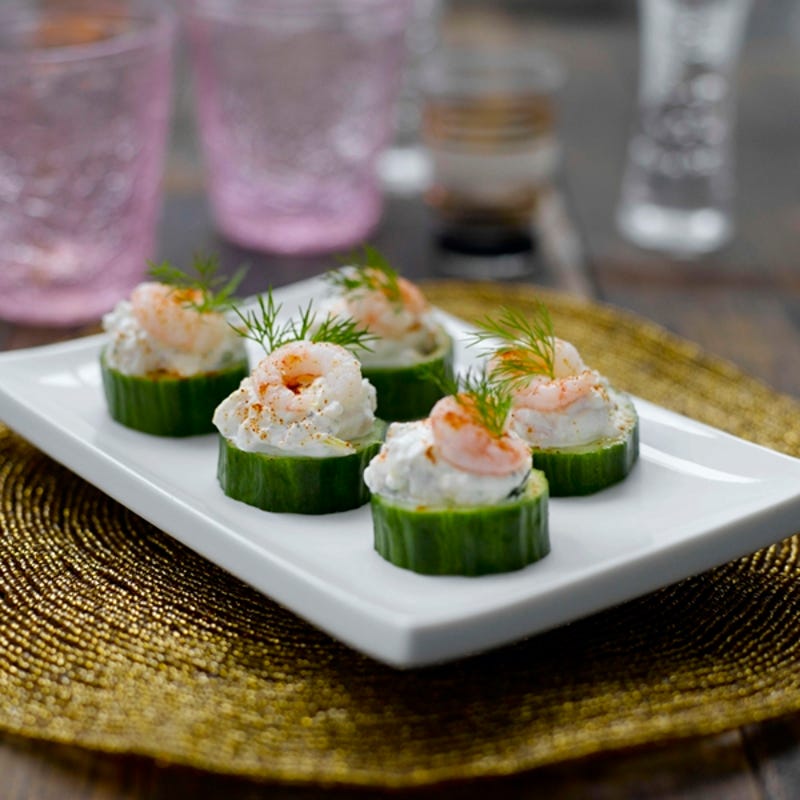 Photo de/du Mini canapés de concombre aux crevettes par WW