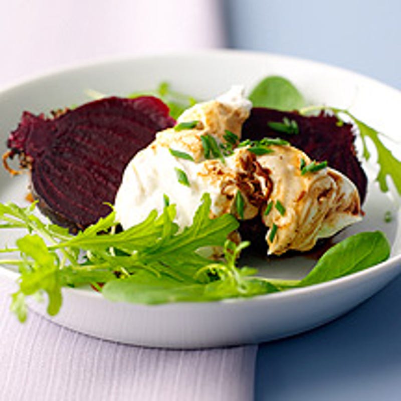 Betterave rôtie au fromage frais et bacon croustillant