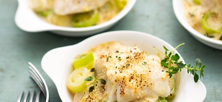 Gratin de poisson blanc aux poireaux