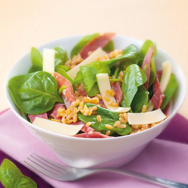 Photo de/du Salade d'orge tiède aux pousses d'épinard et coppa par WW