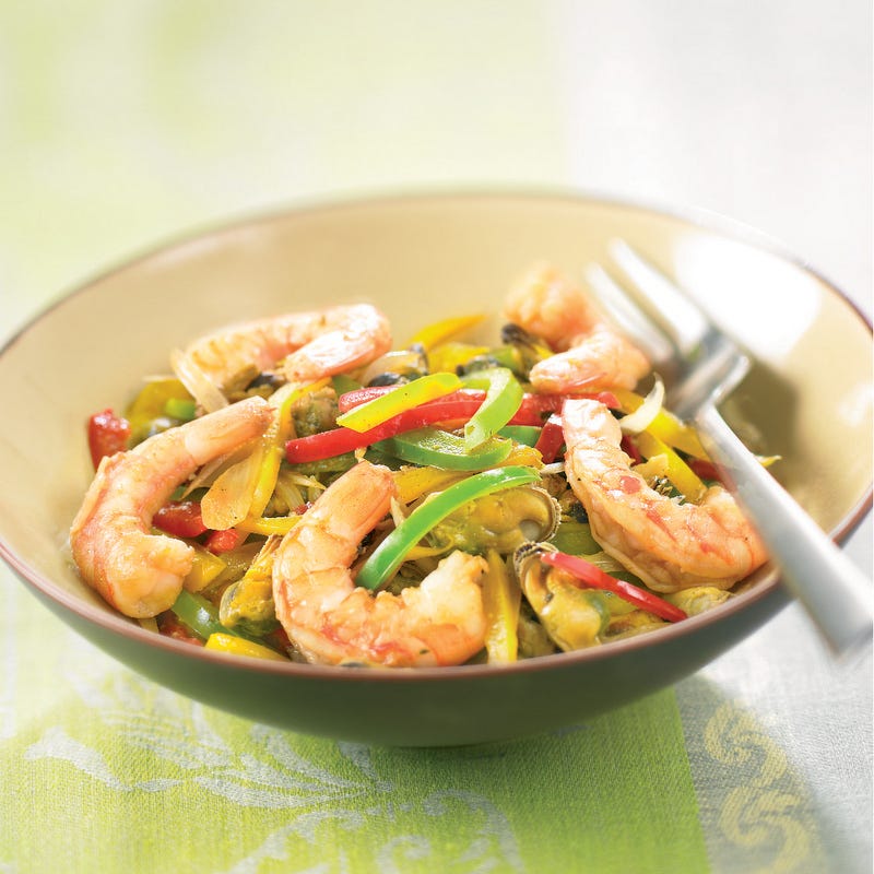 Photo de/du Wok de moules, crevettes, poivrons par WW